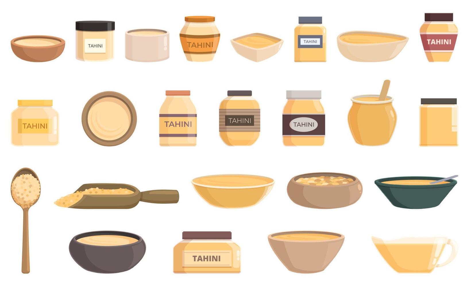tahini ikoner uppsättning tecknad serie vektor. kök mat vektor