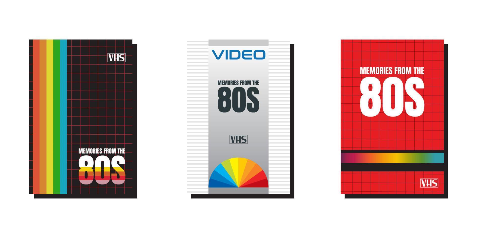 isolierte vintage vhs-kassettenabdeckungen. Vektorfarbige Illustrationen auf hellem Hintergrund. originelle Retro-Objekte. vektor