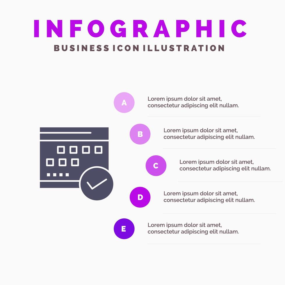 schema godkänd företag kalender händelse planen planera fast ikon infographics 5 steg presentation bakgrund vektor