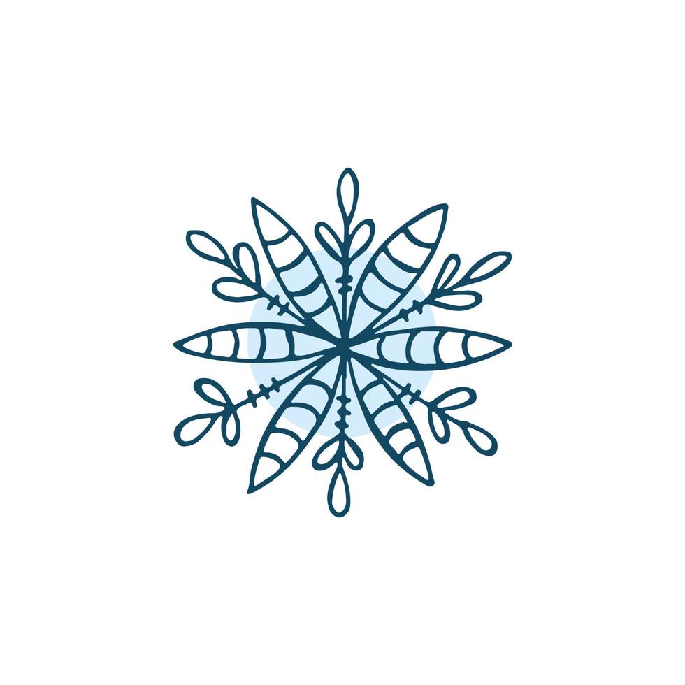 eine handgezeichnete Schneeflocke. Vektorillustration im Doodle-Stil. Winterstimmung. hallo 2023. frohe weihnachten und ein gutes neues jahr. blaues Element auf weißem Hintergrund. vektor