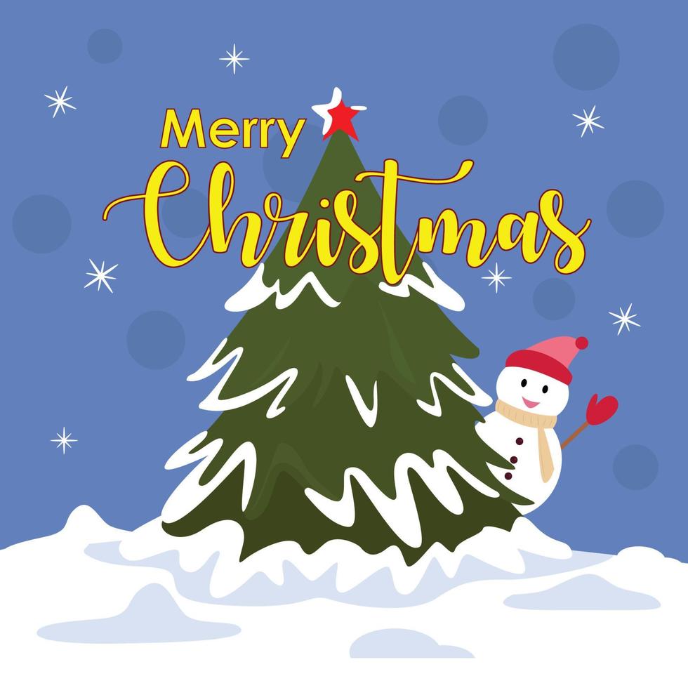glad jul med jul träd i snö premie vektor illustration