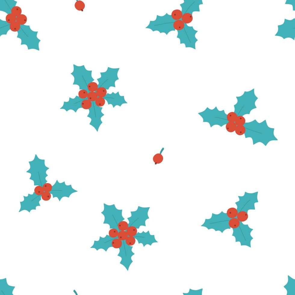 nahtloses Muster mit Stechpalme und Beeren. sich wiederholender Hintergrund für Weihnachtsdesign, handgezeichnete Vektorillustration. vektor