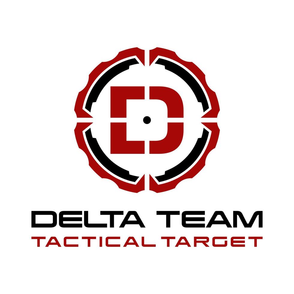 Militär des d-Buchstabens taktisches Ziel-Logo-Design vektor