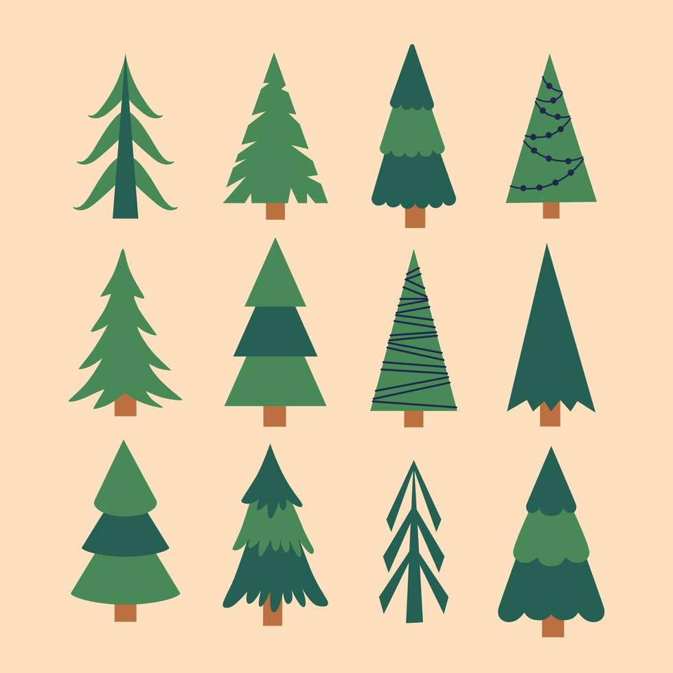 uppsättning med annorlunda jul träd. vektor