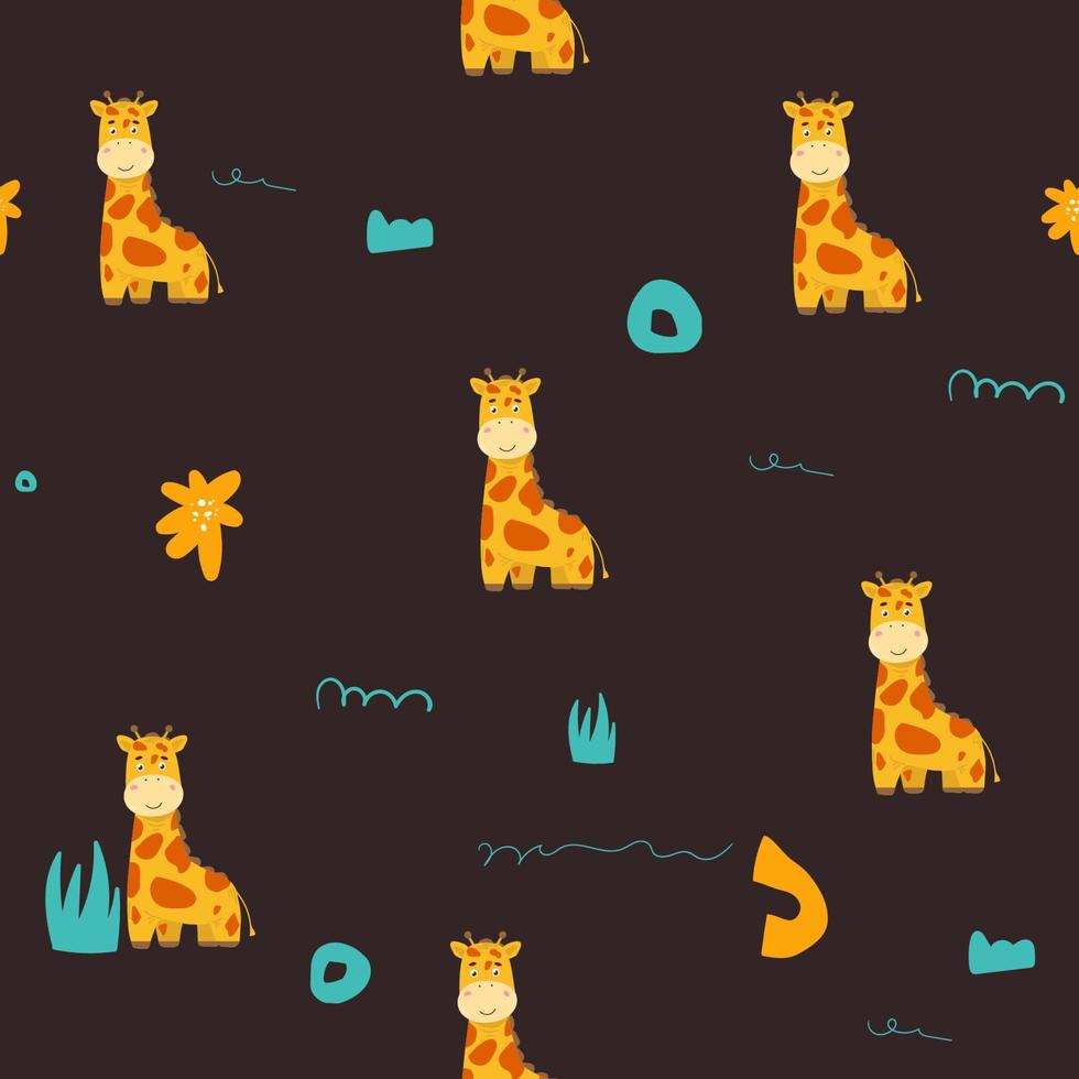 entzückende Babygiraffe Vektorillustration nahtloses Muster Vektornahtloses Muster für Kinder, Stoffe, Kleidung, Tapeten, Kindergarten. Handzeichnung, vektor