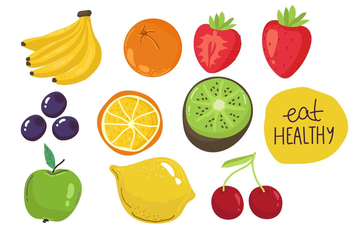 vektor uppsättning av saftig frukt och grönsaker i tecknad serie stil . friska livsstil, vegetarianism,