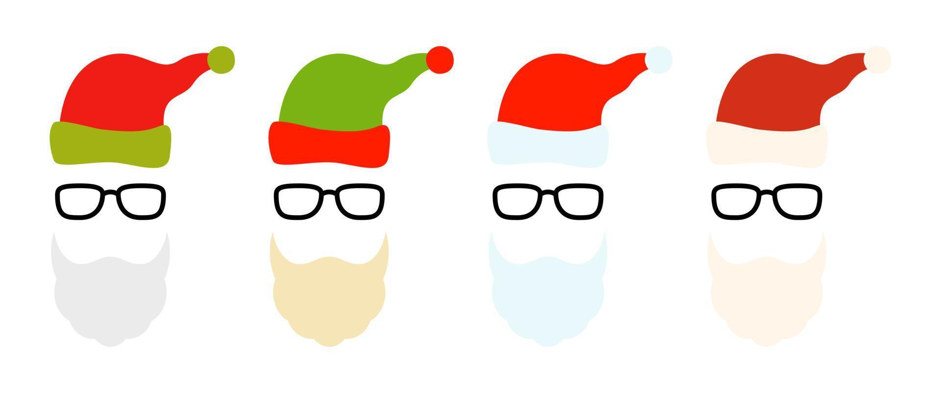 Bart mit Weihnachtsmütze und Brille auf weißem Hintergrund vektor