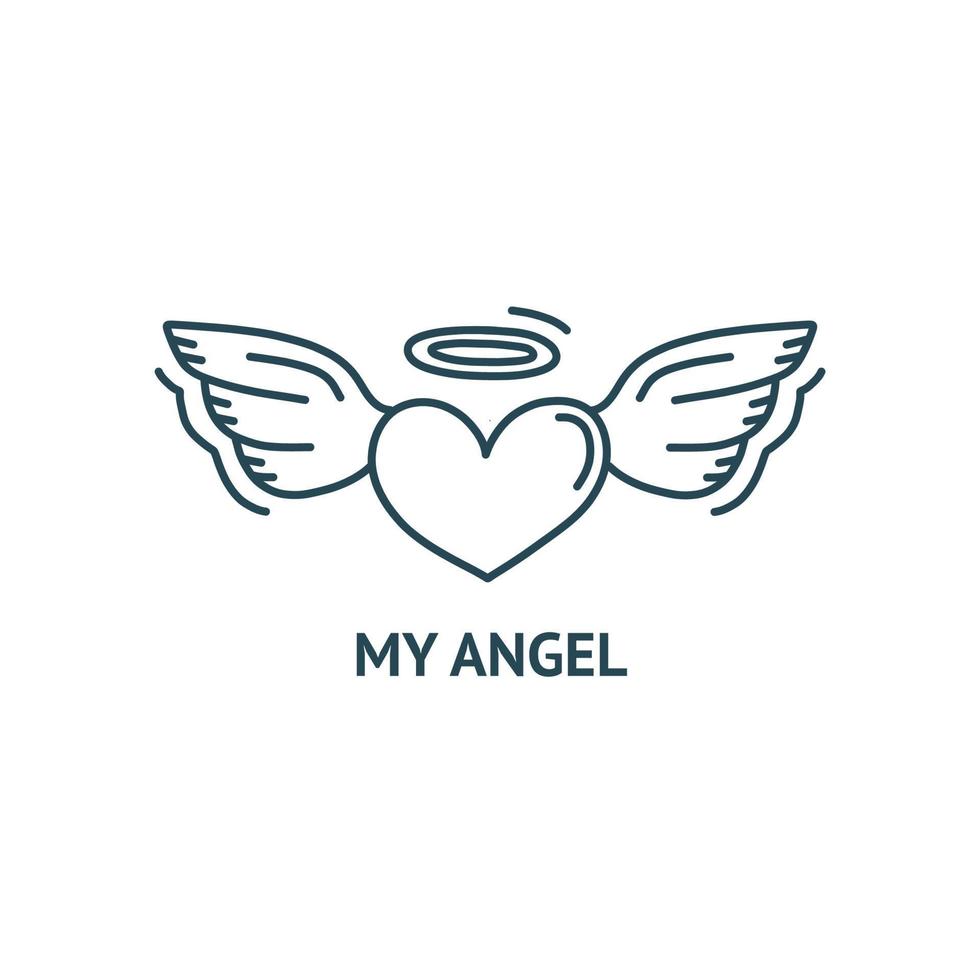 skriva ut av hjärta med ängel vingar och halo. vektor illustration
