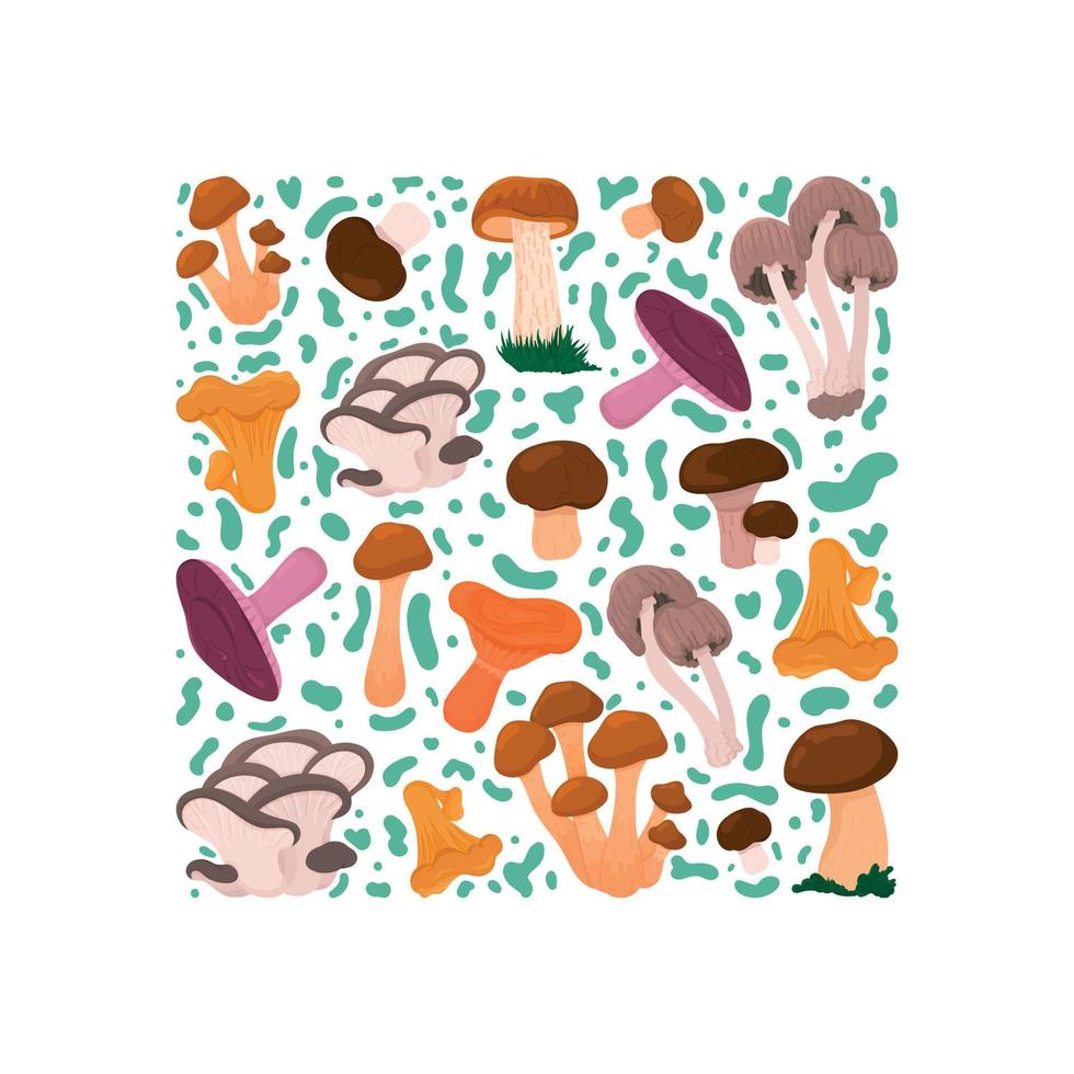 Vektor-Pilz-Illustration. nahtlose Muster von Pilzen. das endlose Banner des Pilzes mit blauen Flecken. vektor