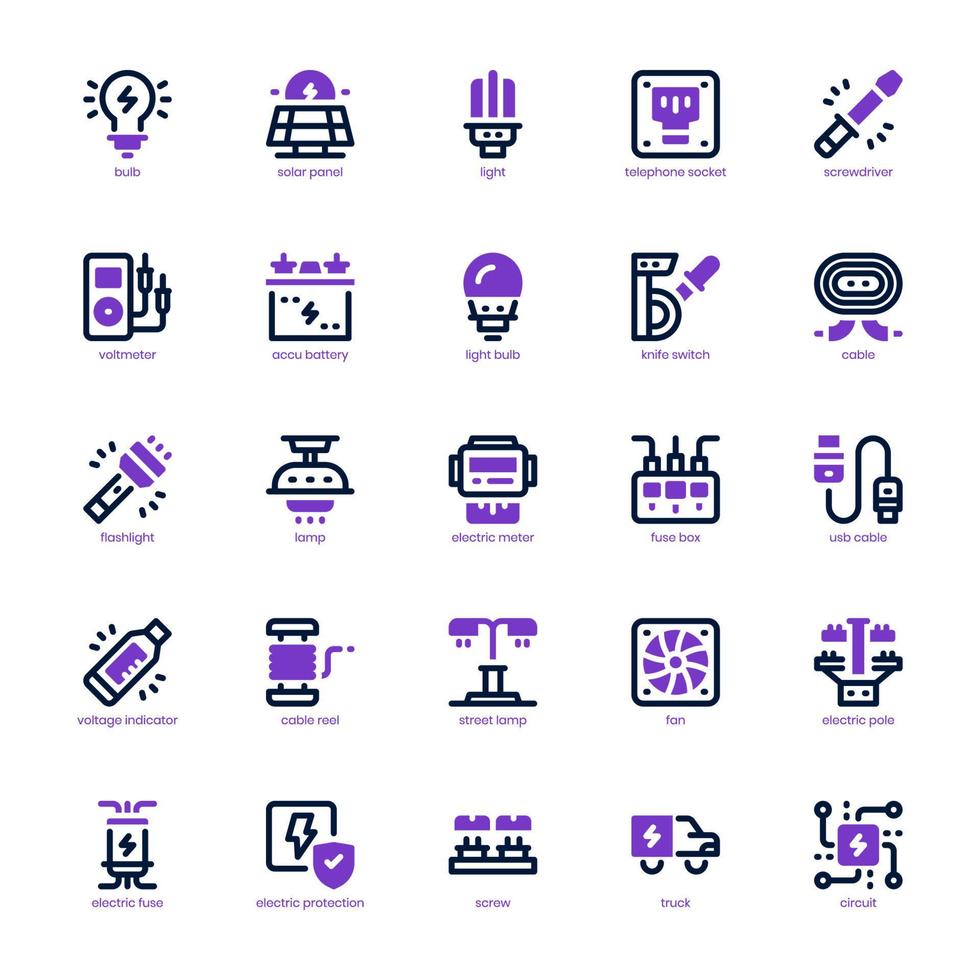 Elektriker-Icon-Pack für Ihre Website, Ihr Handy, Ihre Präsentation und Ihr Logo-Design. Elektriker-Symbol gemischte Linie und solides Design. Vektorgrafik-Illustration und editierbarer Strich. vektor