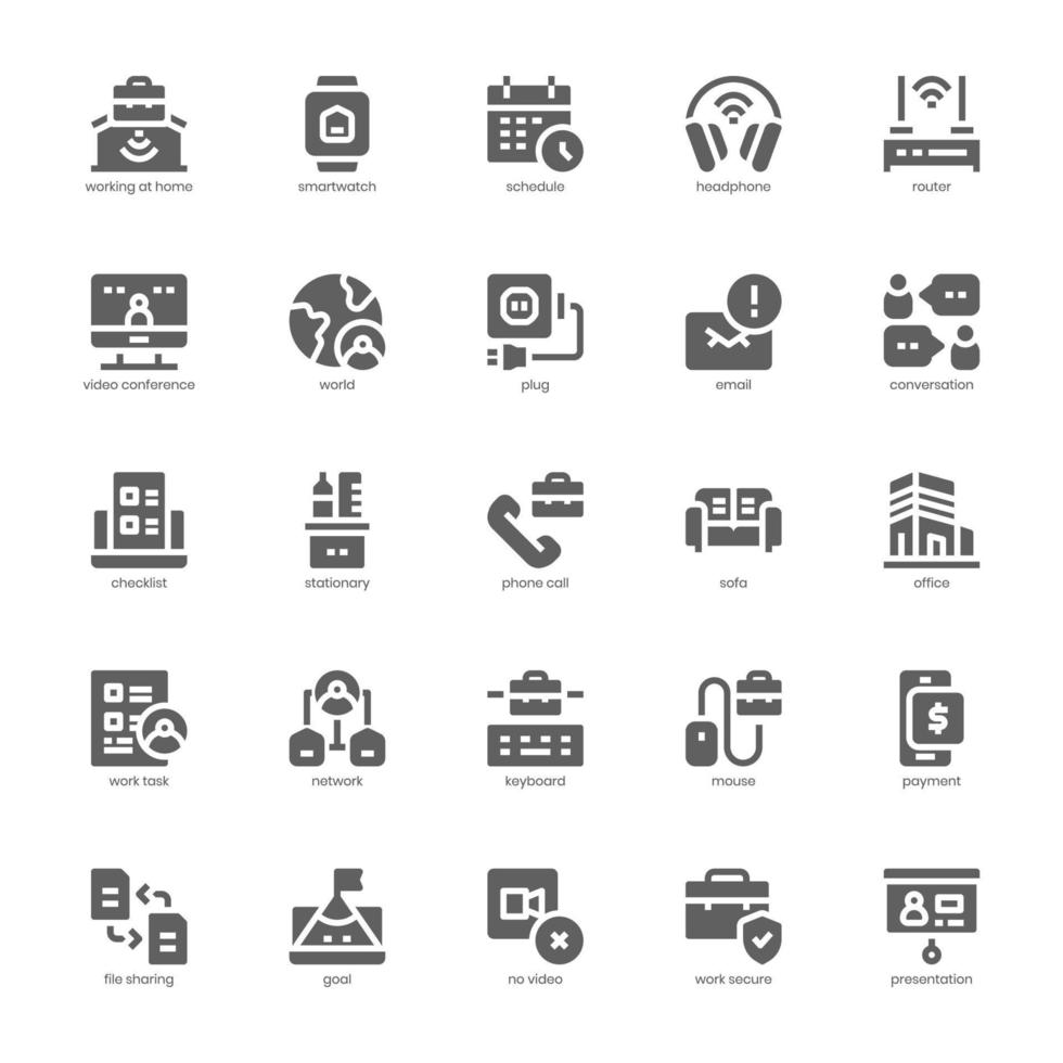 Remote Working Icon Pack für Ihre Website, Ihr Handy, Ihre Präsentation und Ihr Logo-Design. Glyph-Design für Remote-Arbeitssymbole. Vektorgrafik-Illustration und editierbarer Strich. vektor