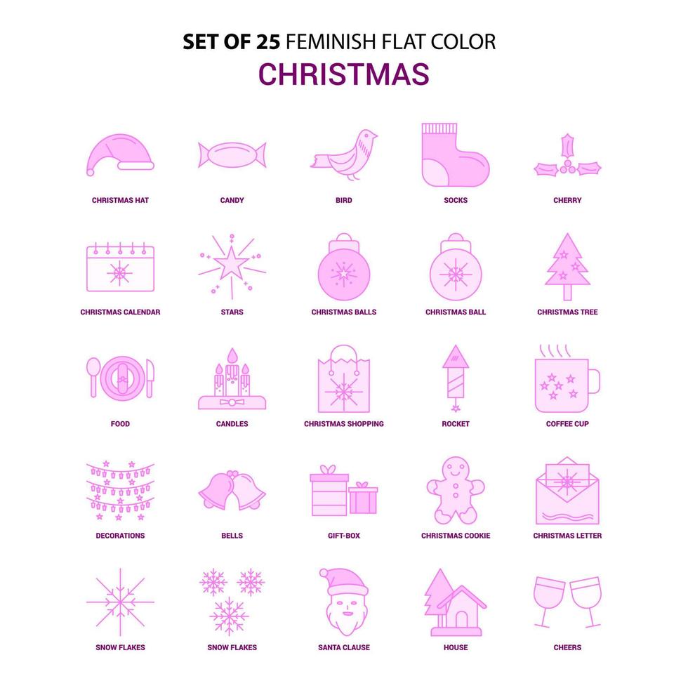 uppsättning av 25 feminiskt jul platt Färg rosa ikon uppsättning vektor