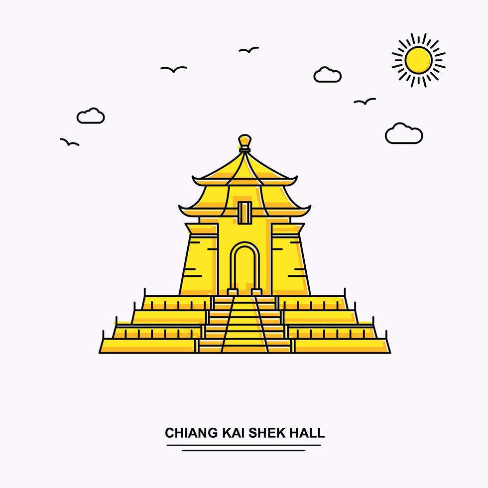 chiang kai shek hall monument poster vorlage weltreise gelber illustrationshintergrund im linienstil mit schöner naturszene vektor