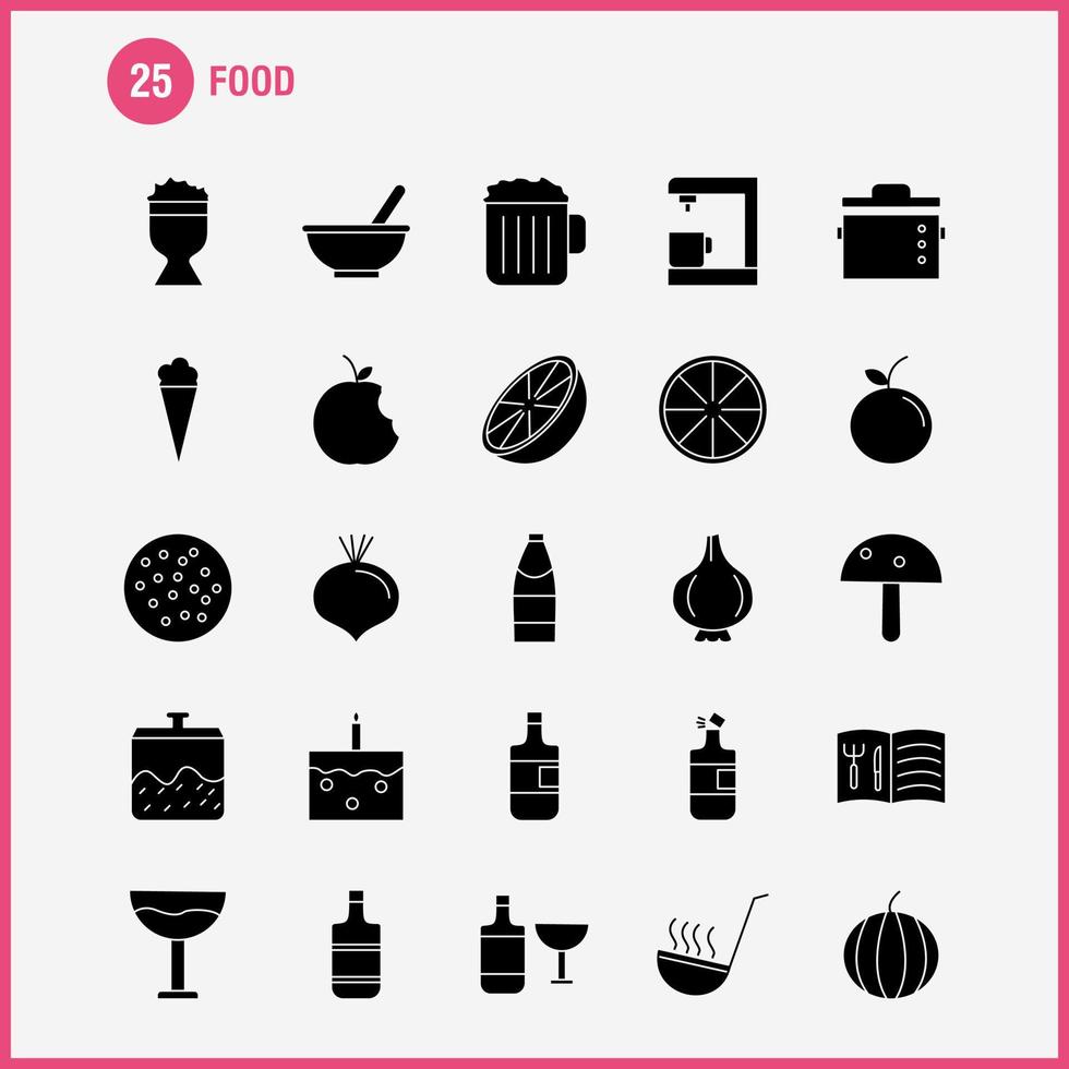 mat fast glyf ikoner uppsättning för infographics mobil uxui utrustning och skriva ut design inkludera vattenkokare pott kök mat pott mat måltid kök samling modern infographic logotyp och piktogram vect vektor