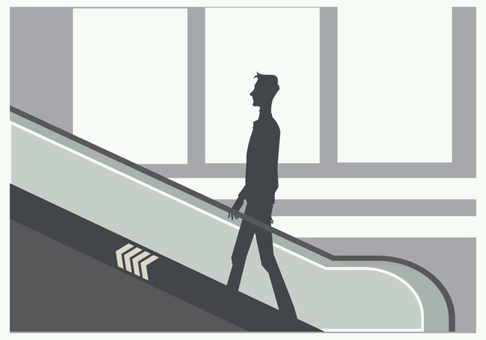 Silhouette eines jungen Mannes auf der Rolltreppe Vektor