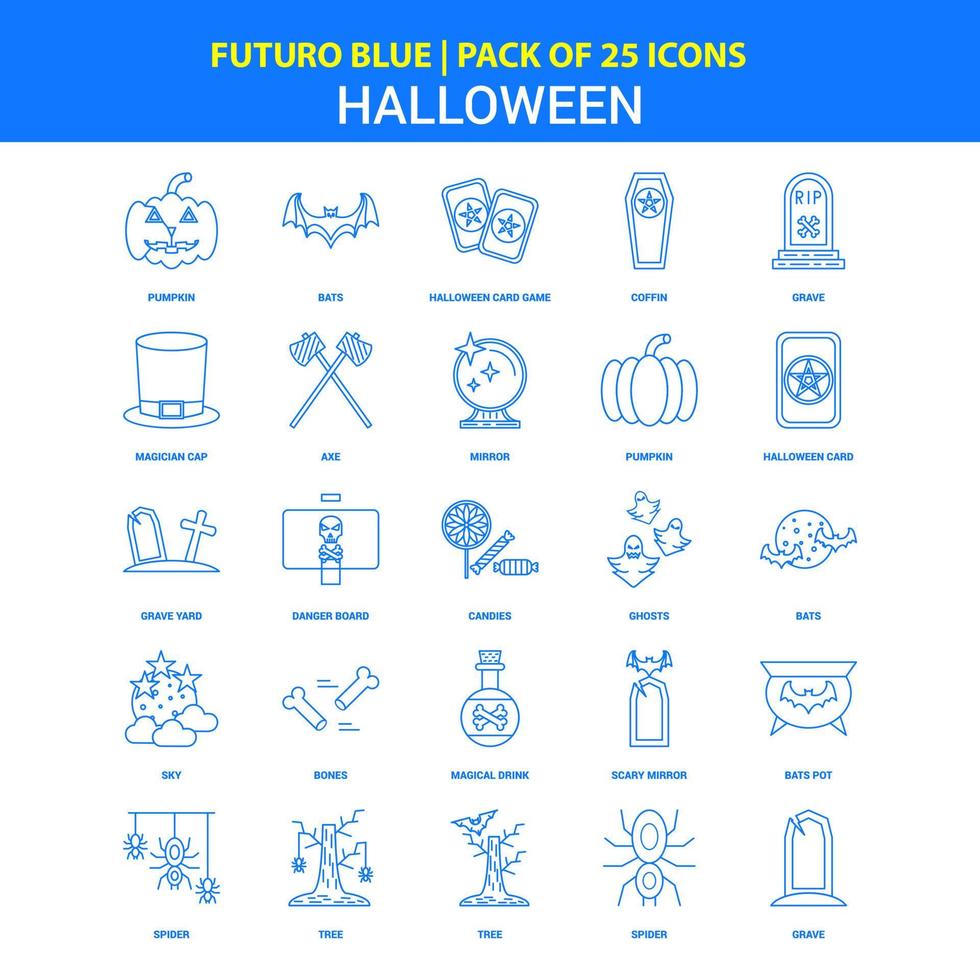 Halloween-Icons Futuro Blau 25 Icon Pack vektor