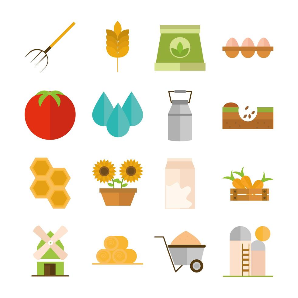 Landwirtschaft und Landwirtschaft Flat Icon Set vektor