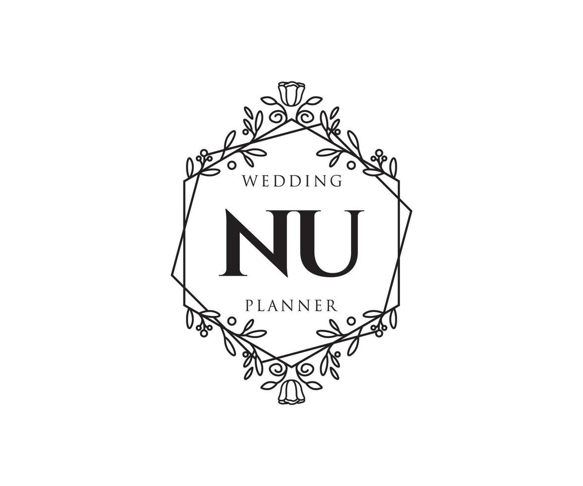 nu initialen brief hochzeitsmonogramm logos sammlung, handgezeichnete moderne minimalistische und florale vorlagen für einladungskarten, save the date, elegante identität für restaurant, boutique, café im vektor