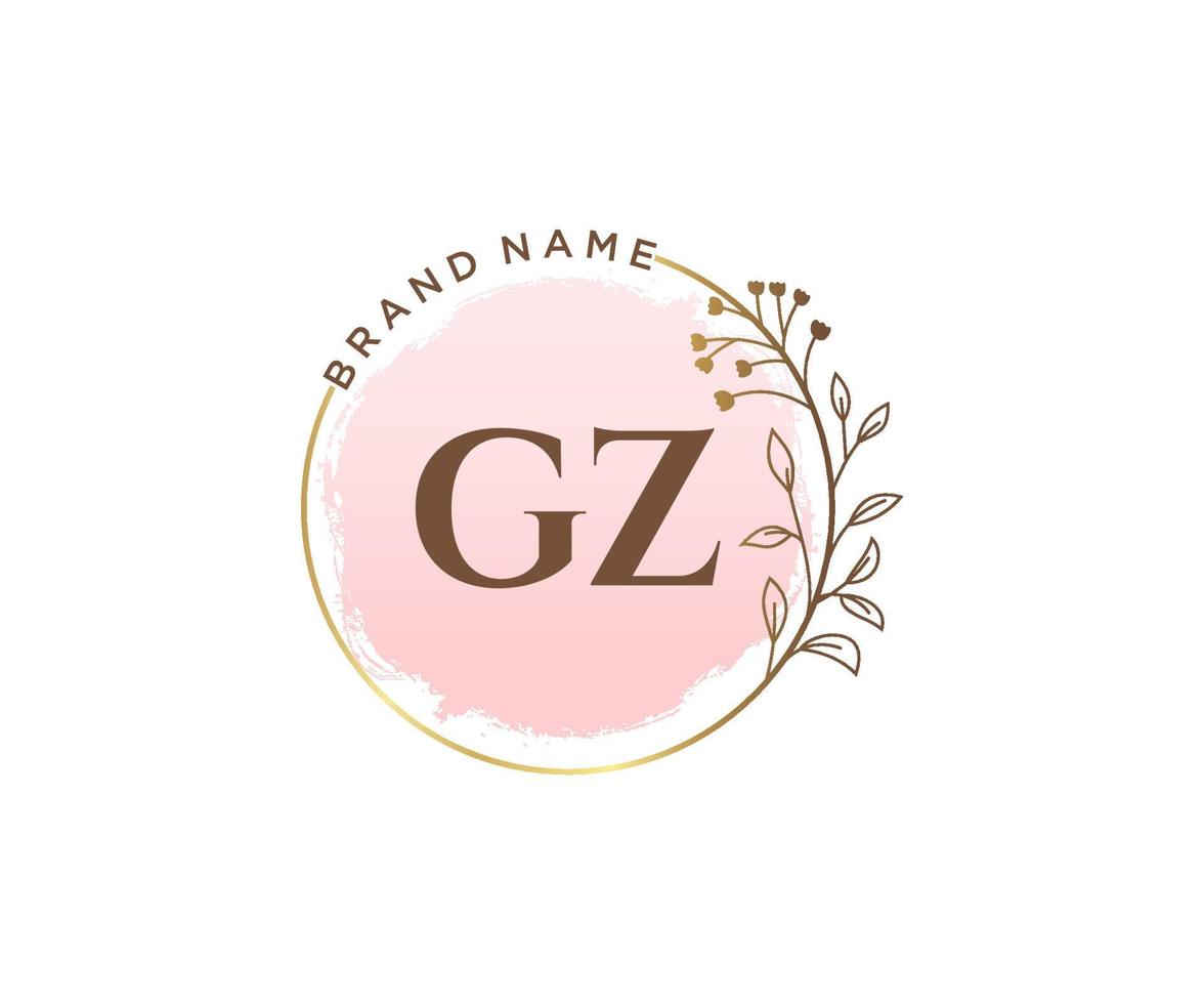 anfängliches feminines gz-logo. verwendbar für Natur-, Salon-, Spa-, Kosmetik- und Schönheitslogos. flaches Vektor-Logo-Design-Vorlagenelement. vektor