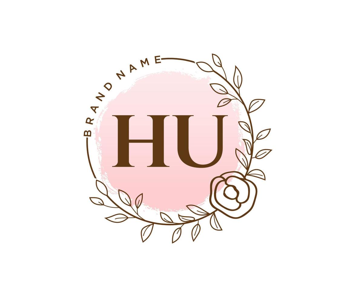 anfängliches hu feminines logo. verwendbar für Natur-, Salon-, Spa-, Kosmetik- und Schönheitslogos. flaches Vektor-Logo-Design-Vorlagenelement. vektor