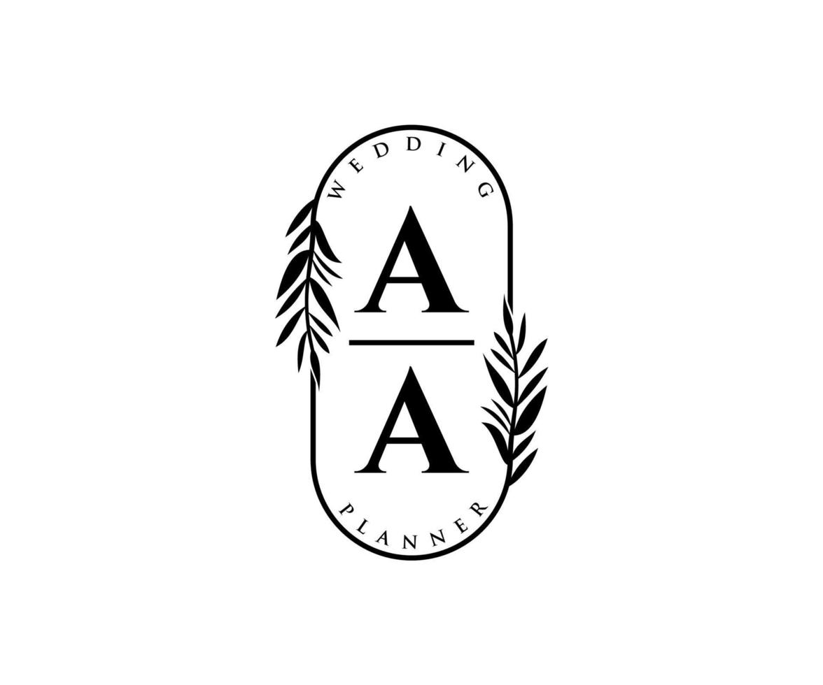 aa initialen brief hochzeitsmonogramm logos sammlung, handgezeichnete moderne minimalistische und florale vorlagen für einladungskarten, save the date, elegante identität für restaurant, boutique, café im vektor