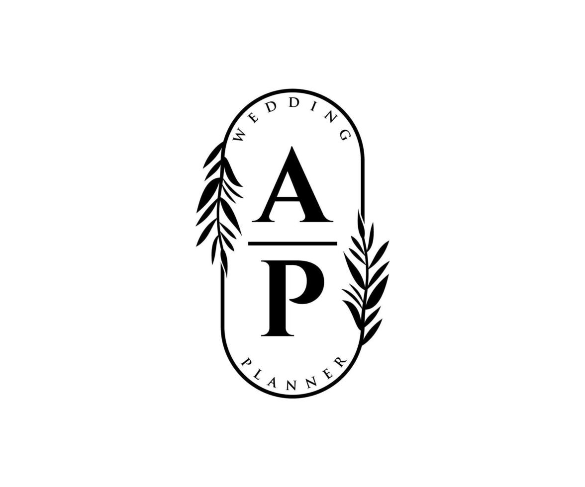 ap initialen brief hochzeitsmonogramm logos sammlung, handgezeichnete moderne minimalistische und florale vorlagen für einladungskarten, save the date, elegante identität für restaurant, boutique, café im vektor