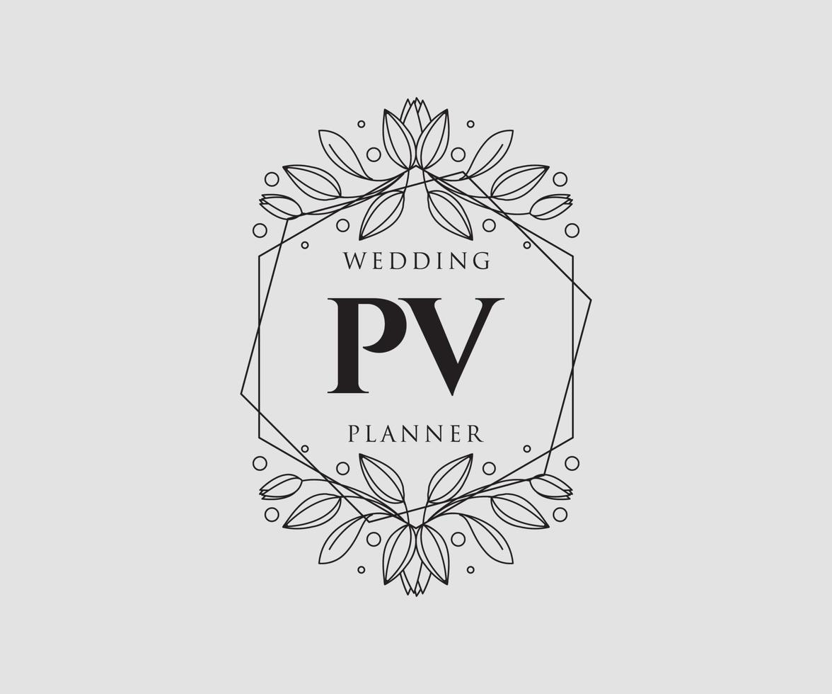 pv initialen brief hochzeitsmonogramm logos sammlung, handgezeichnete moderne minimalistische und florale vorlagen für einladungskarten, save the date, elegante identität für restaurant, boutique, café im vektor