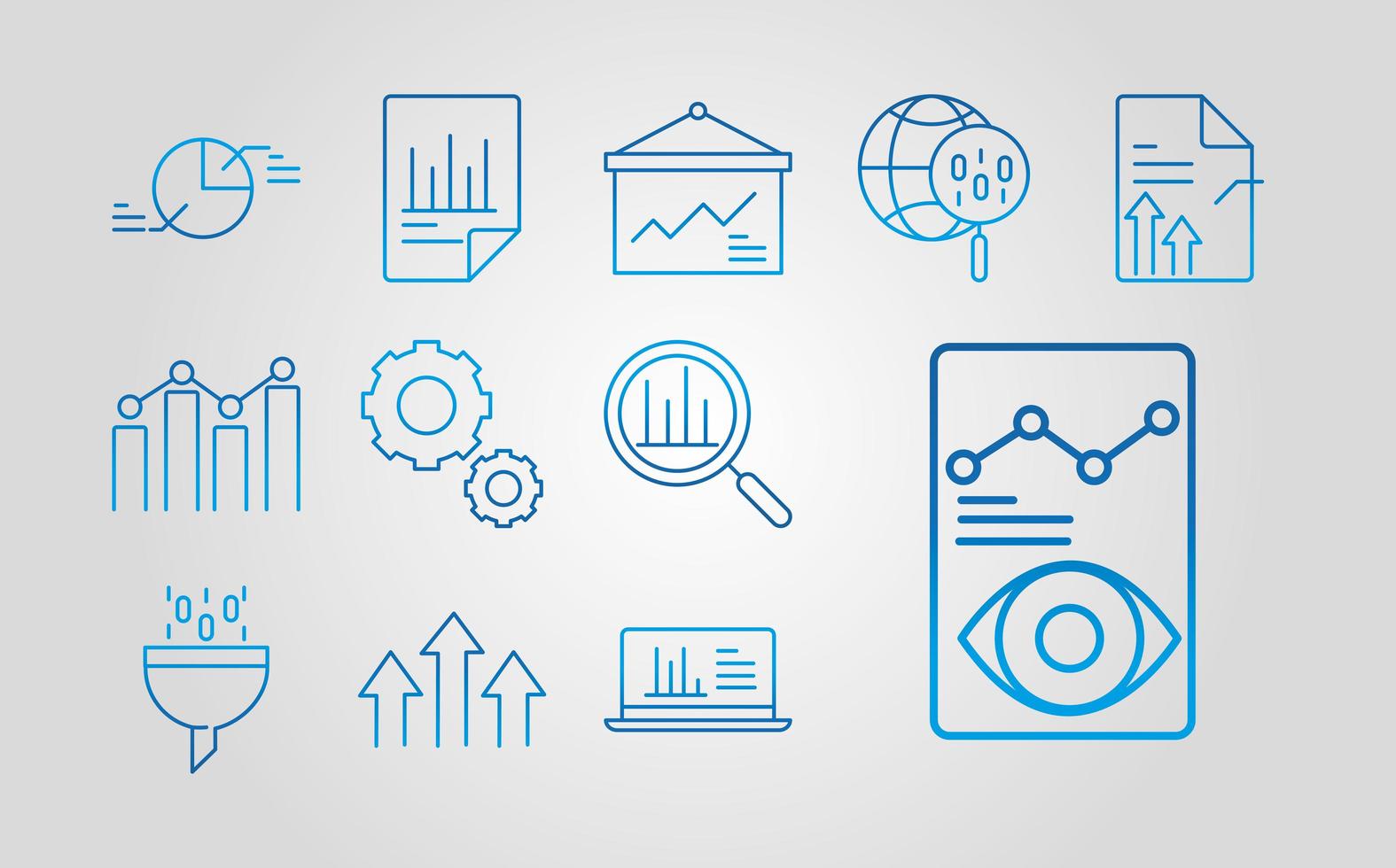 Symbolsatz für Datenanalyse-, Geschäfts- und Marketingstrategie vektor