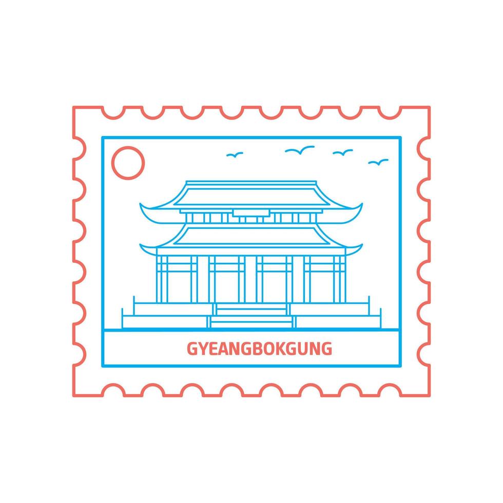 gyeangbokgung porto stämpel blå och röd linje stil vektor illustration