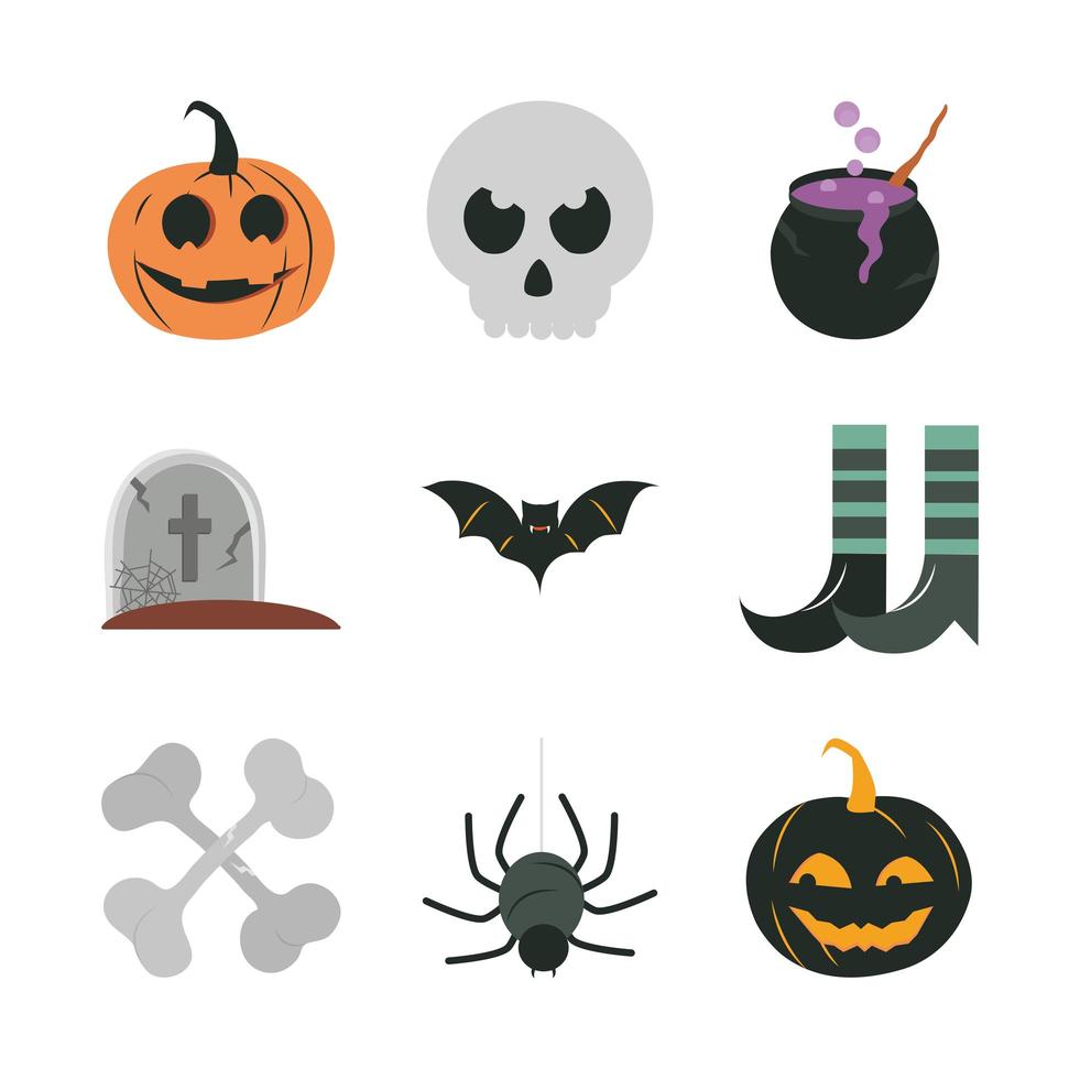 halloween firande platt ikonuppsättning vektor