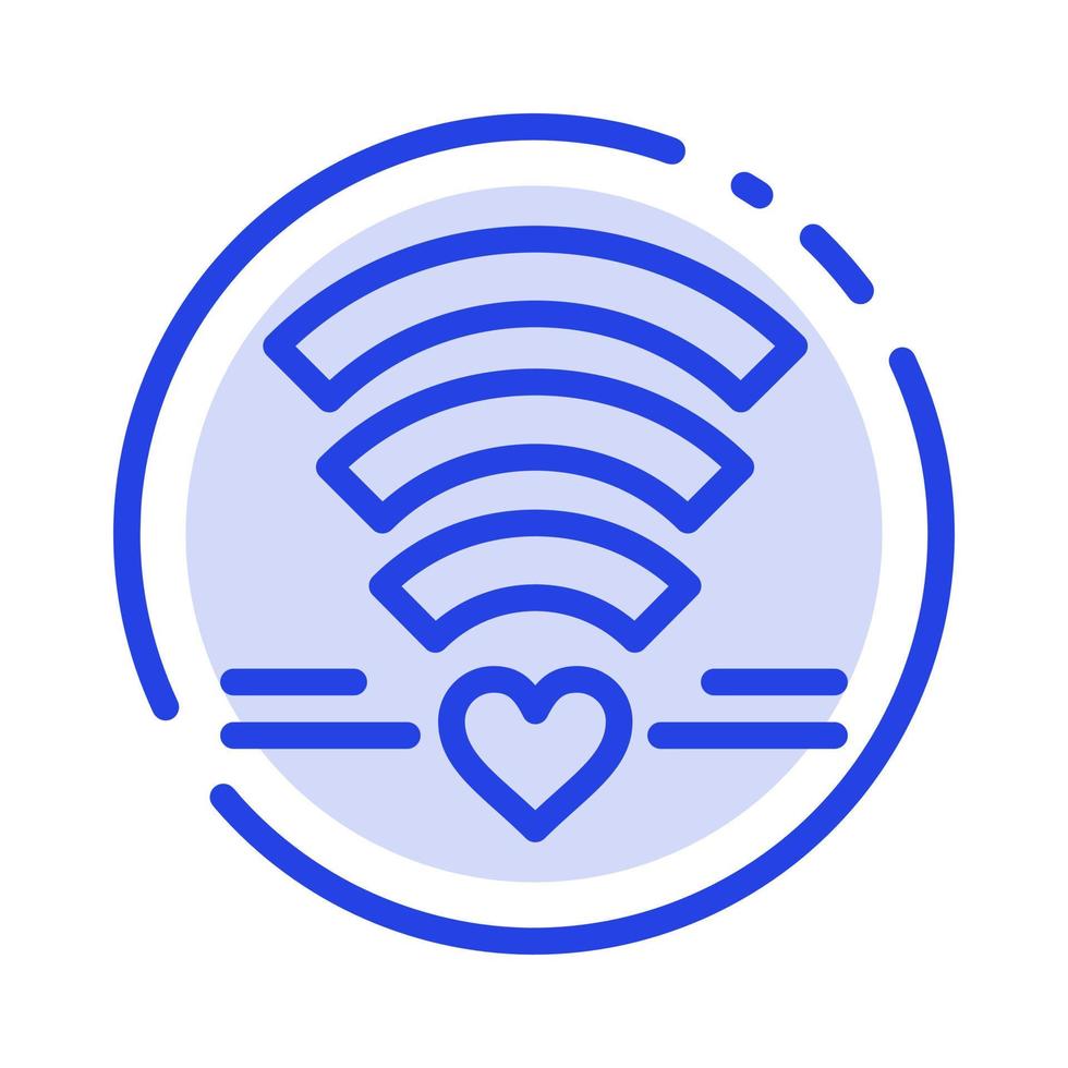 wiFi kärlek bröllop hjärta blå prickad linje linje ikon vektor