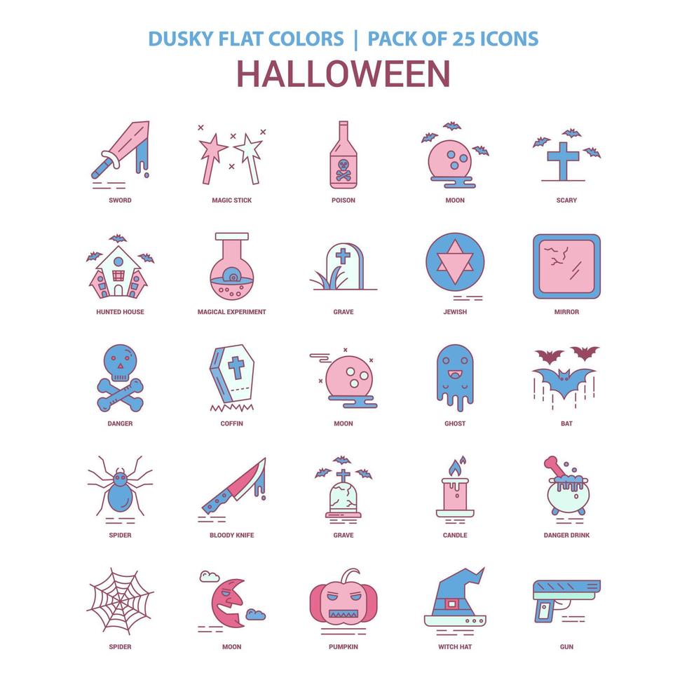 halloween-symbol düstere flache farbe vintage 25 icon pack vektor