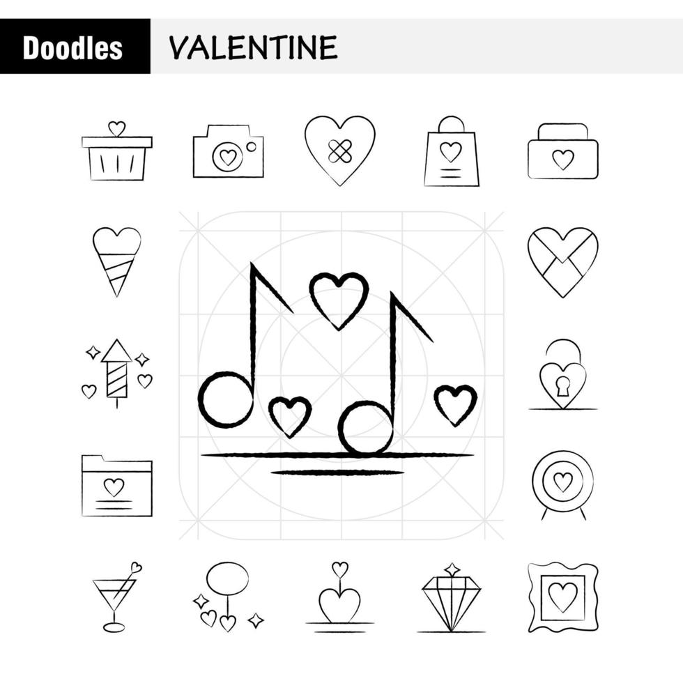 valentine handgezeichnetes symbolpaket für designer und entwickler symbole des korbwagens romantisches valentine kamerabild romantischer valentine vektor