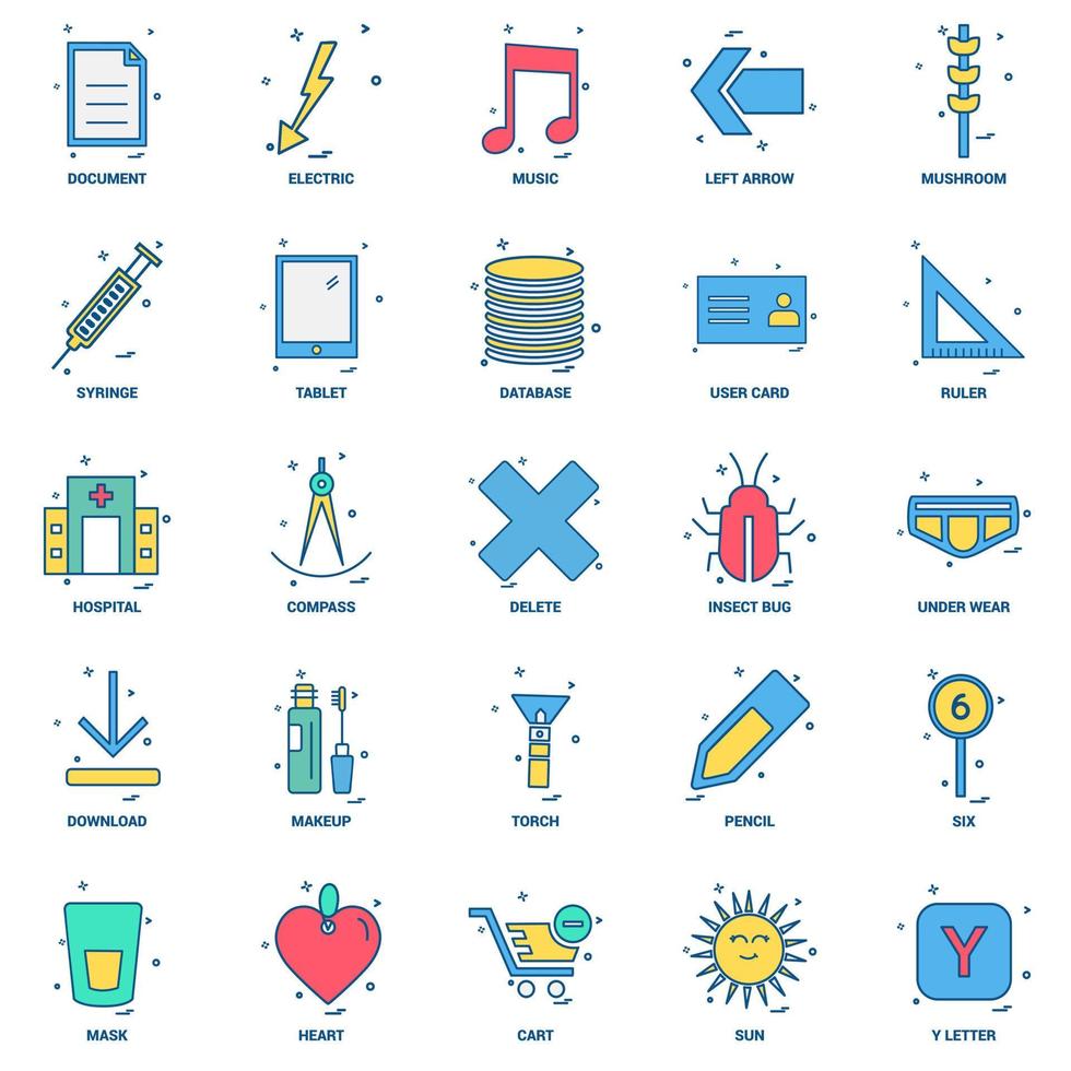 25 Business Concept Mix Flat Color Icon Set vektor