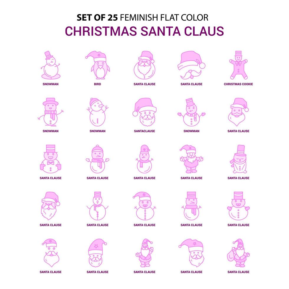 uppsättning av 25 feminiskt jul santa klausul platt Färg rosa ikon uppsättning vektor