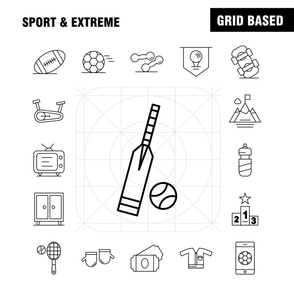 sport och extrem linje ikoner uppsättning för infographics mobil uxui utrustning och skriva ut design inkludera fotboll boll spel sport mobil spela spel uppkopplad ikon uppsättning vektor