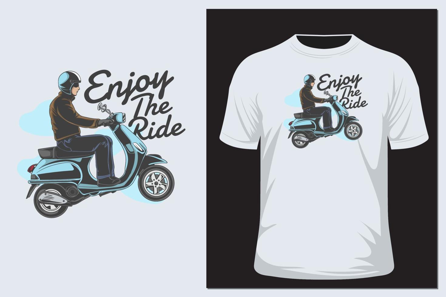 grüner vintage scooter, vektorillustration, urbanes leben, motorradfahren in der stadt. T-Shirt-Design vektor