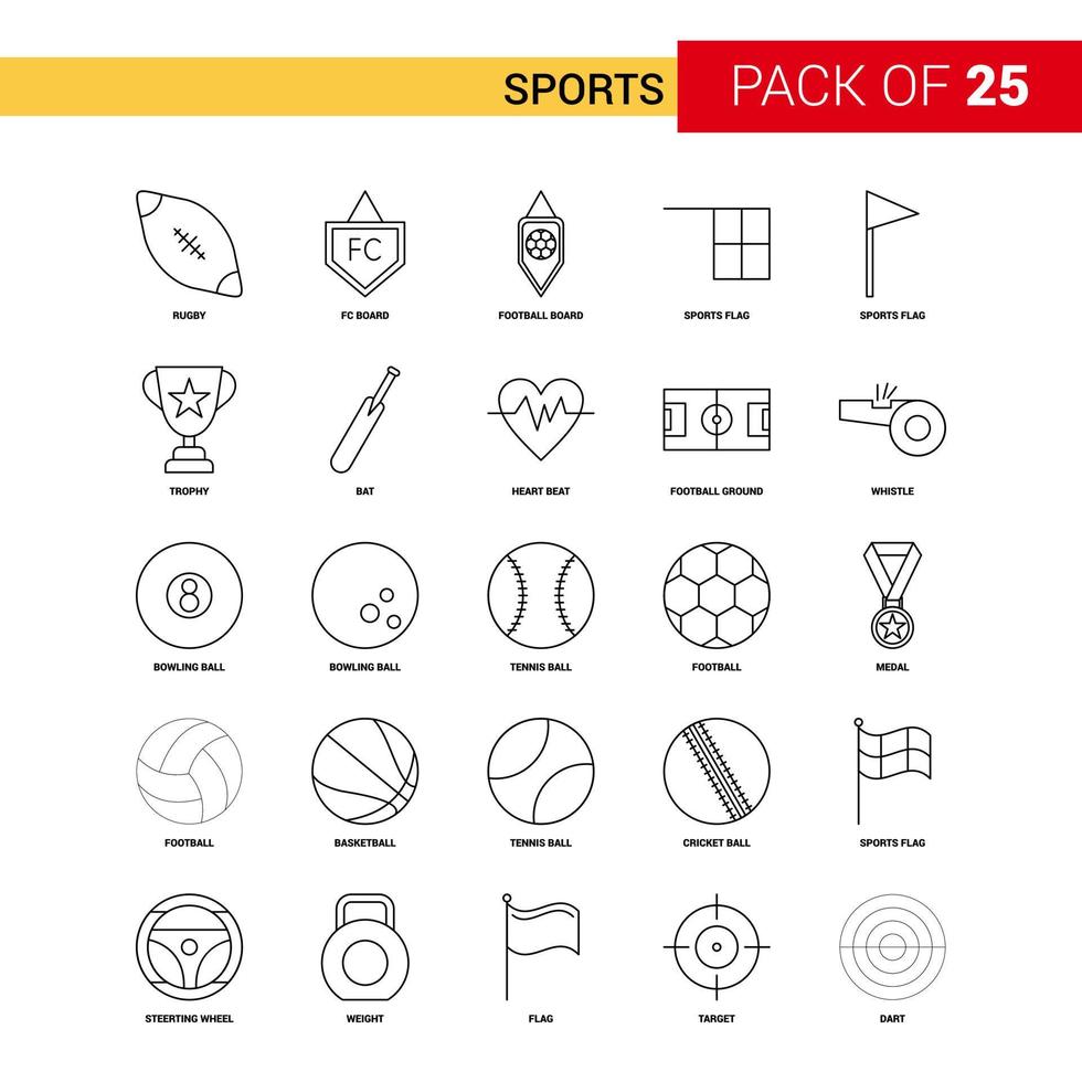 sporter svart linje ikon 25 företag översikt ikon uppsättning vektor