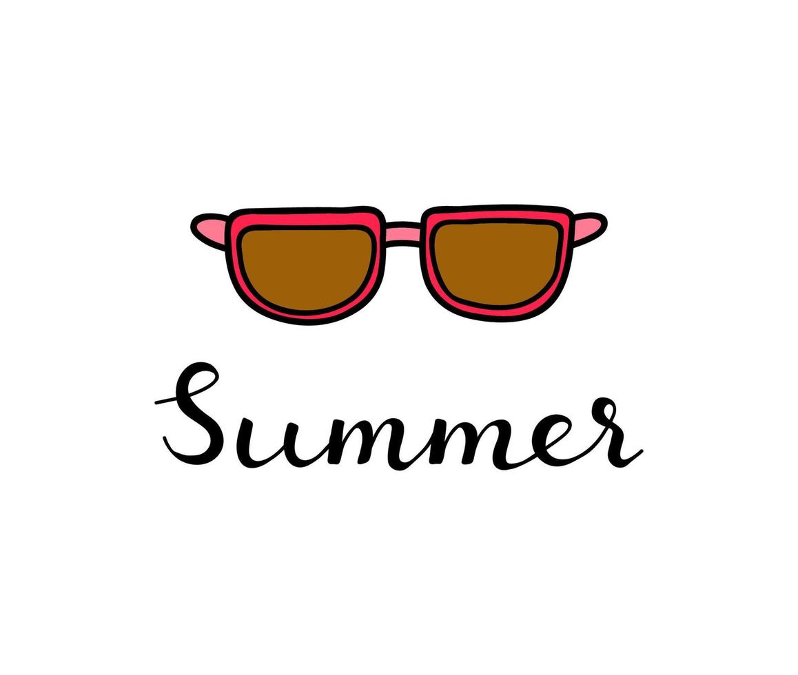 Schriftzug Sommer mit Doodle-Sonnenbrille. vektor