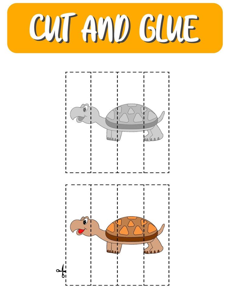 skära och lim spel för barn . sköldpadda pussel. barn rolig underhållning och amusement.vector illustration. skärande öva för förskolebarn. vektor