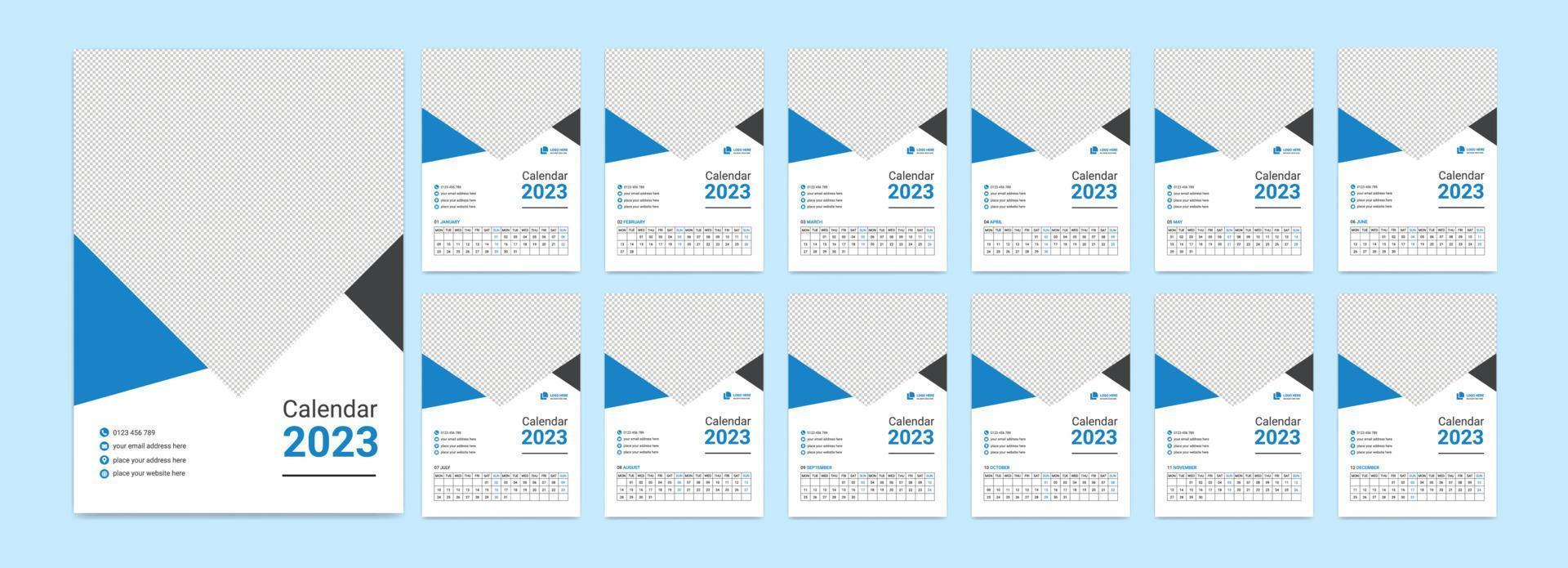 Wandkalender 2023 Vorlagendesign, Monatskalender 2023 Vektorvorlage vektor