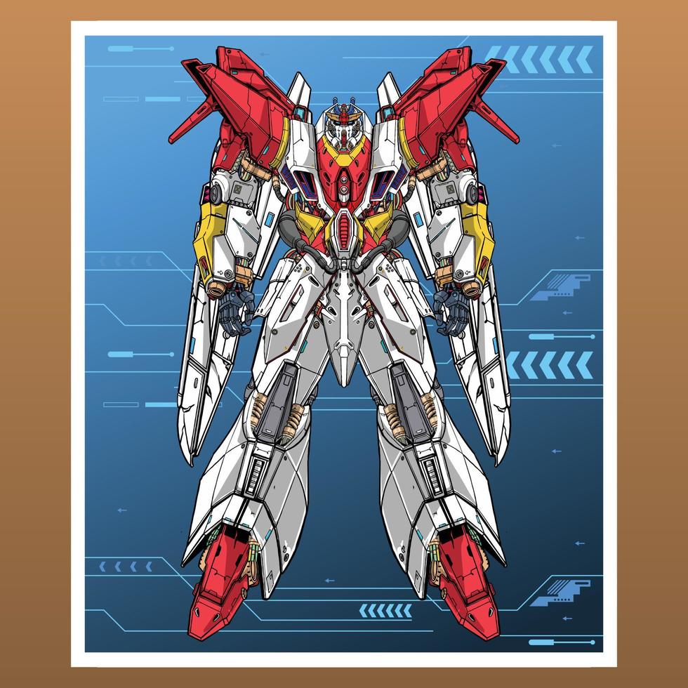 Premium-Vektor Gunpla Gundam Mecha-Roboter, gebaut von Kopf-Arm-Körper-Bein-Waffe-Illustration vektor