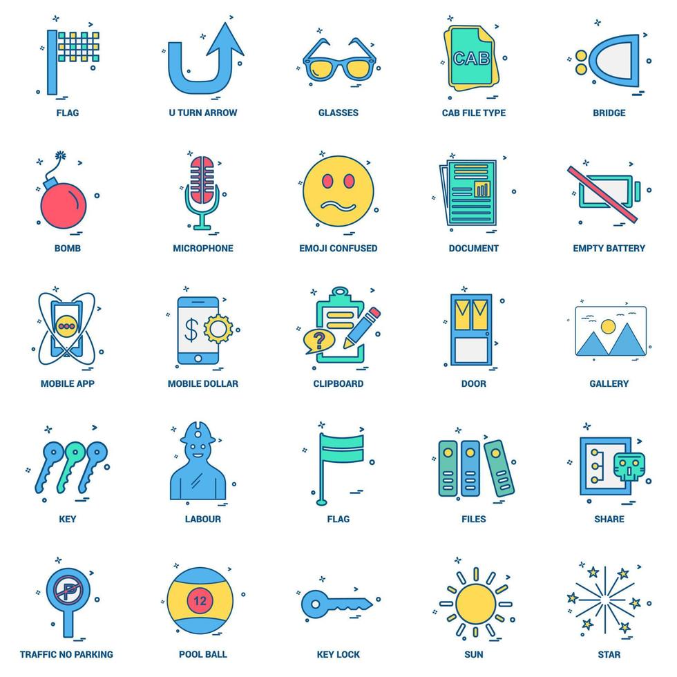 25 Business Concept Mix Flat Color Icon Set vektor