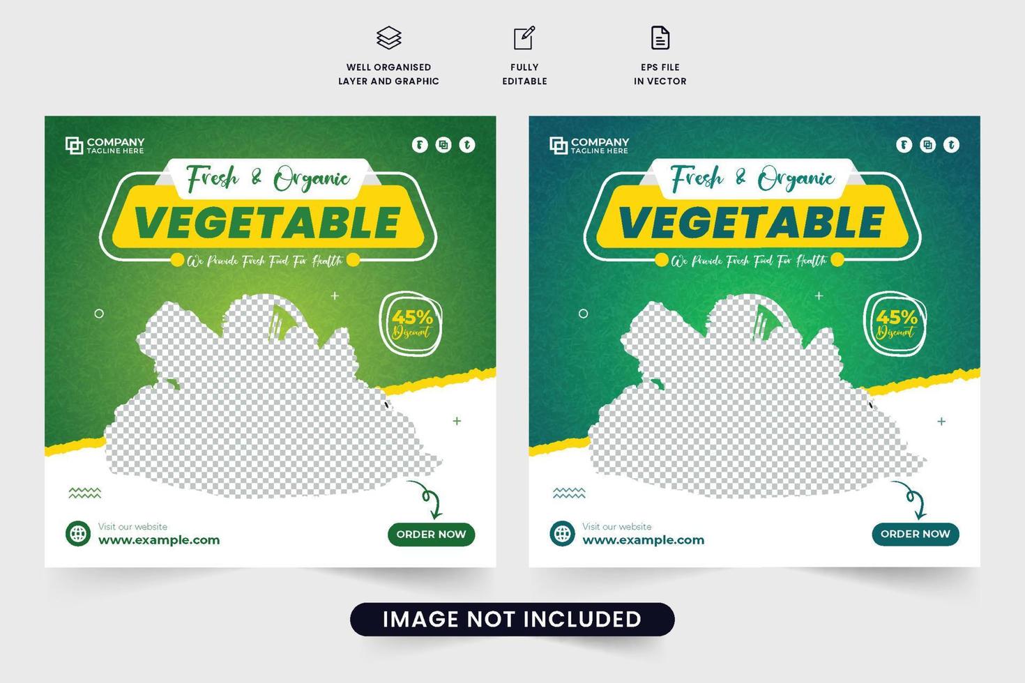 färsk och friska mat PR affisch design för social media marknadsföring. organisk vegetabiliska företag annons webb baner vektor. vegetabiliska social media posta design med grön bakgrunder. vektor