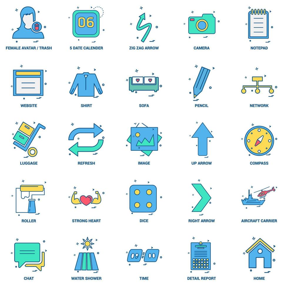 25 Business Concept Mix Flat Color Icon Set vektor