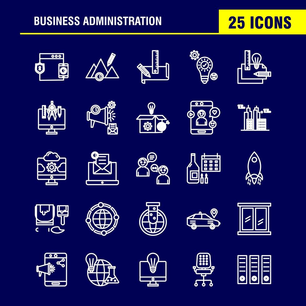 Business Administration Line Icons Set für Infografiken Mobile Uxui Kit und Printdesign enthalten geschützte Website Website Internet Dollar Berge Dollar Bleistift eps 10 Vektor