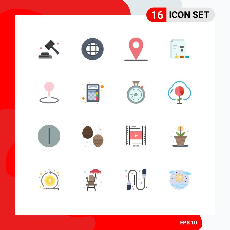 16 thematische Vektor-Flachfarben und editierbare Symbole von Pin-Karten-Standort-Rechnung editierbares Paket kreativer Vektor-Design-Elemente vektor