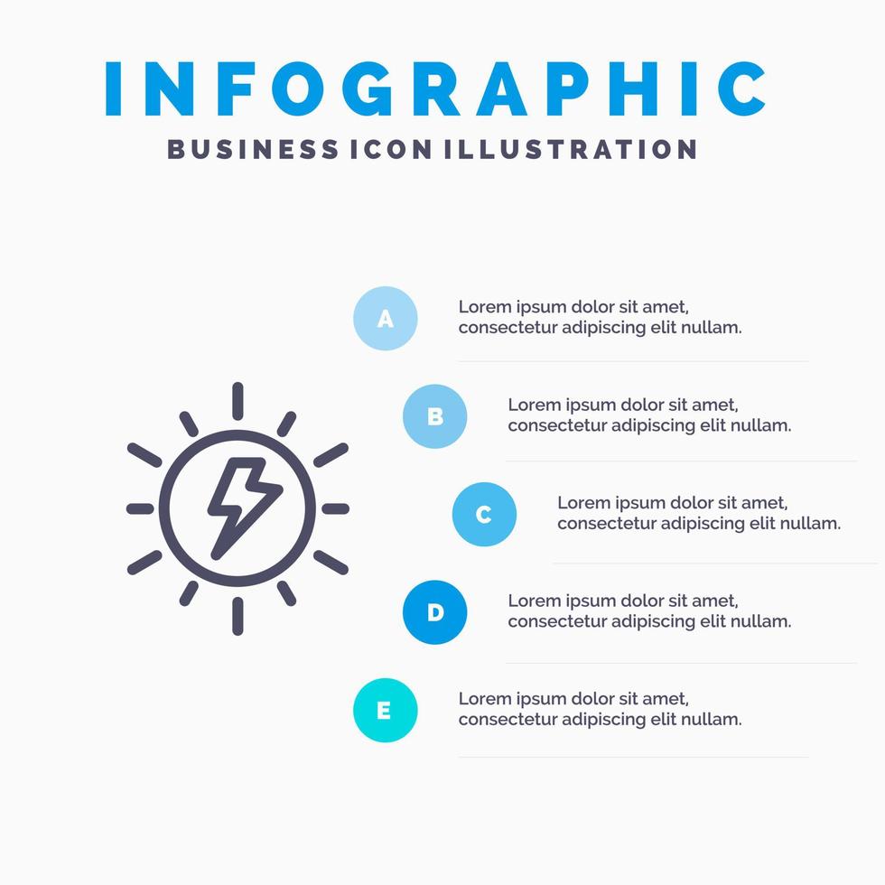 Energie Solarsonne Ladungslinie Symbol mit 5 Schritten Präsentation Infografiken Hintergrund vektor