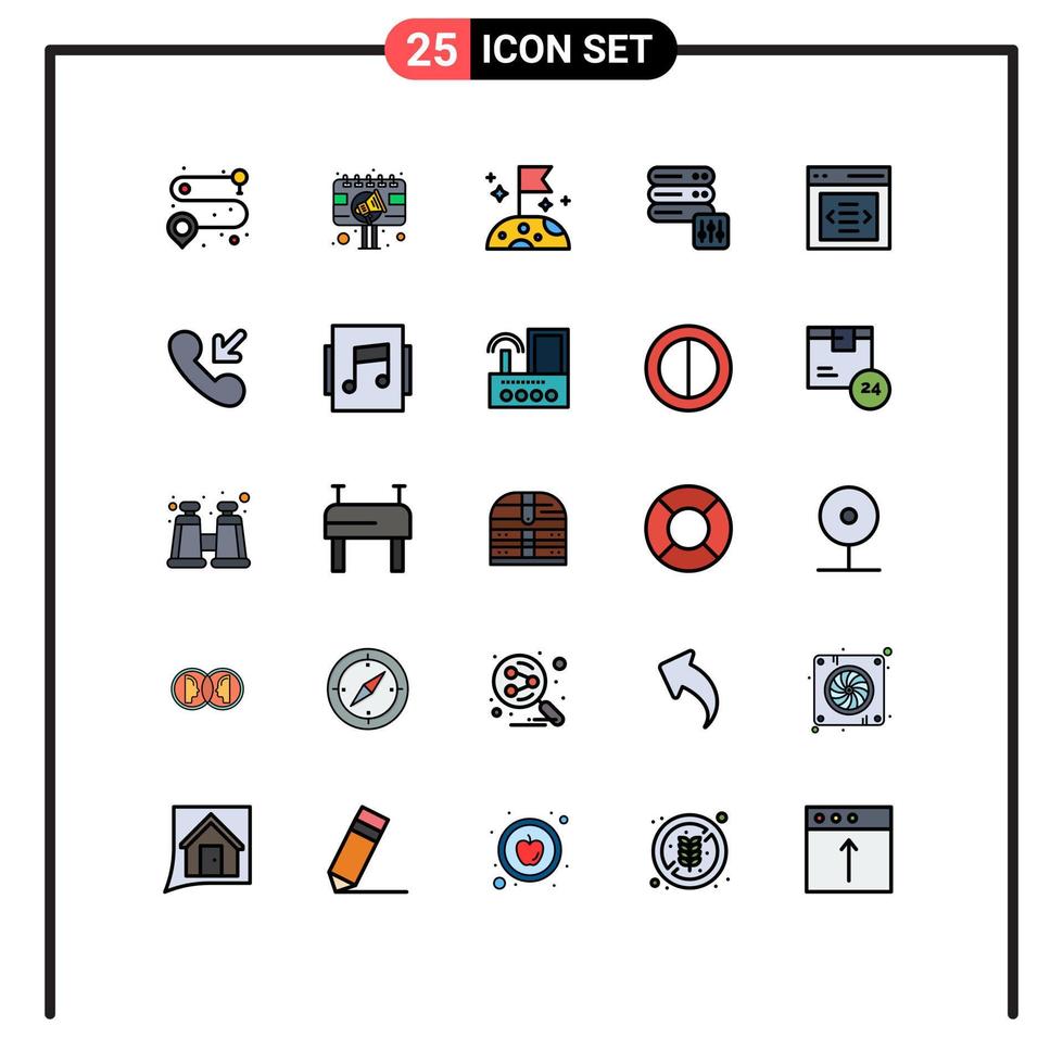25 universelle, gefüllte Linien-Flachfarben für Web- und mobile Anwendungen Benutzeroberfläche Mondkommunikationssicherheit editierbare Vektordesign-Elemente vektor