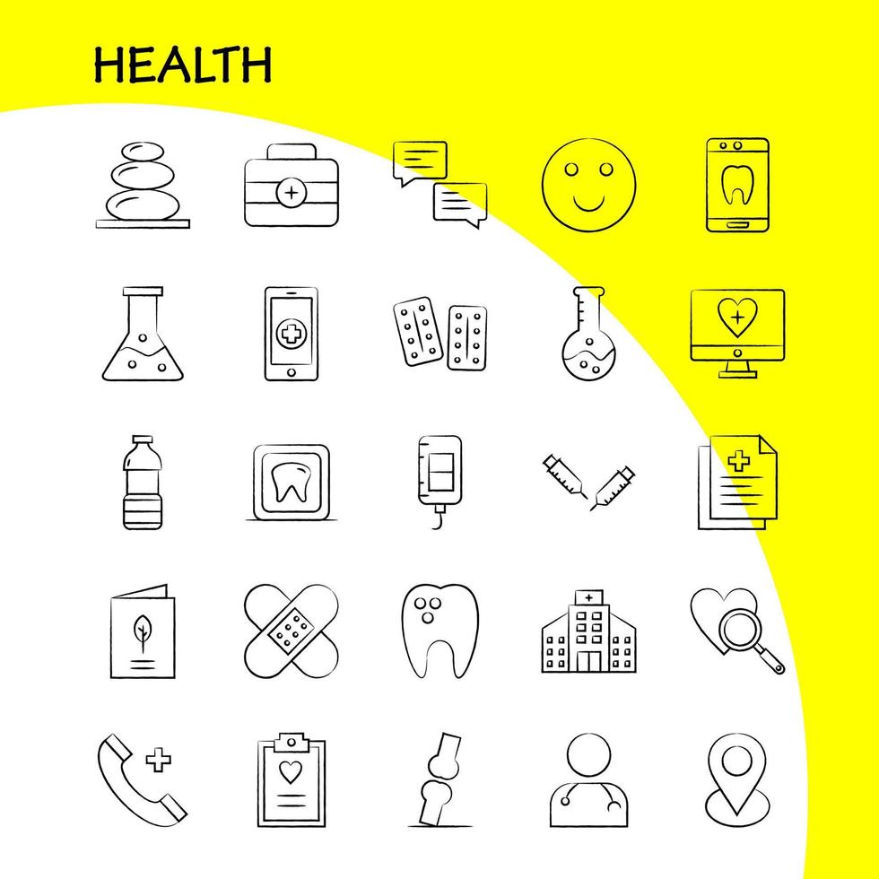 hälsa hand dragen ikon för webb skriva ut och mobil uxui utrustning sådan som övervaka skärm sjukvård sjukhus medicinsk telefon telefon nödsituation eps 10 vektor